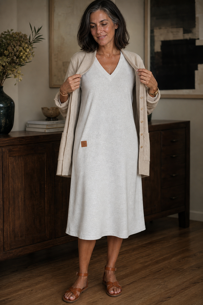 Women's Midi Dress | V-Neck & A-Line Fit