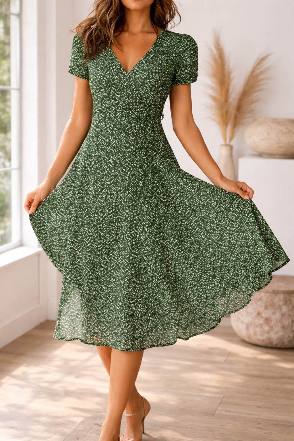 Women's Midi Dress | V Neck Fitted Bodice