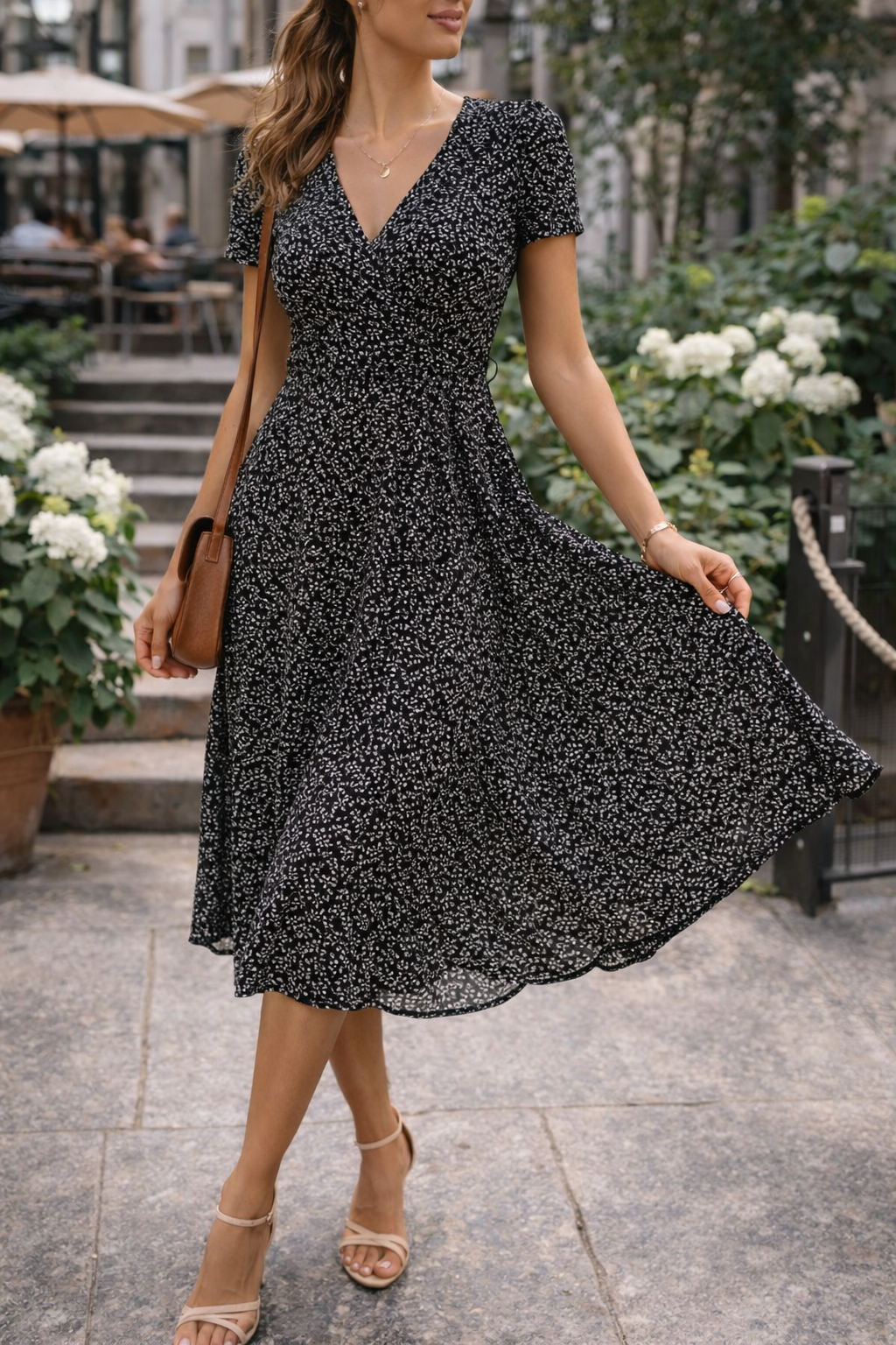 Women's Midi Dress | V Neck Fitted Bodice
