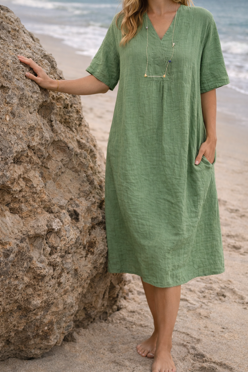 Women's Midi Dress | V-Neck Loose Fit