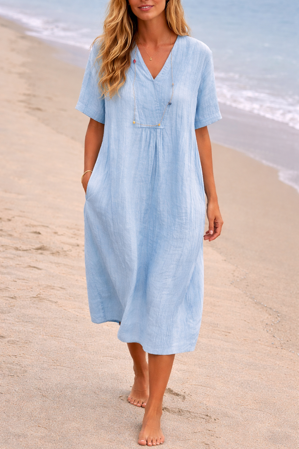 Women's Midi Dress | V-Neck Loose Fit