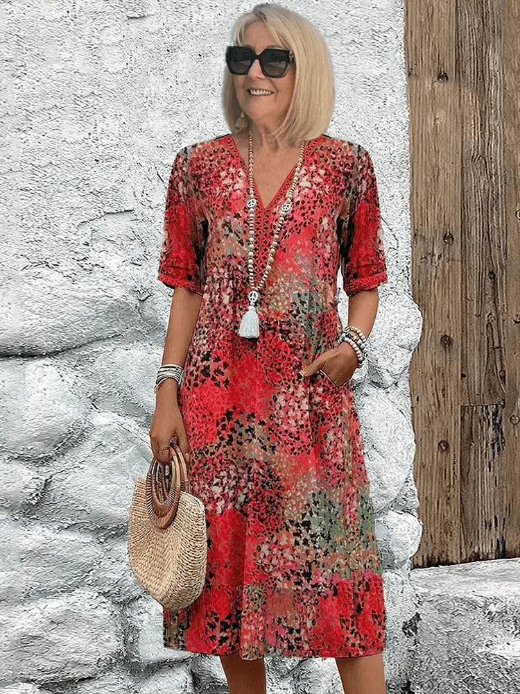 Women's Midi Dress | V-Neck & Relaxed Fit