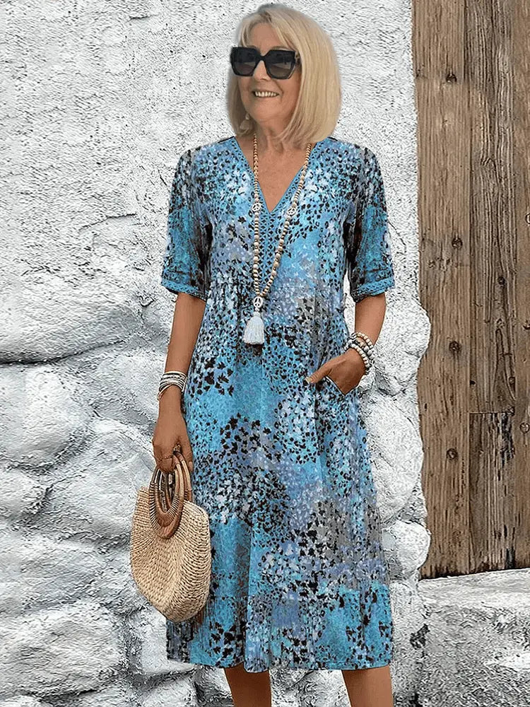 Women's Midi Dress | V-Neck & Relaxed Fit