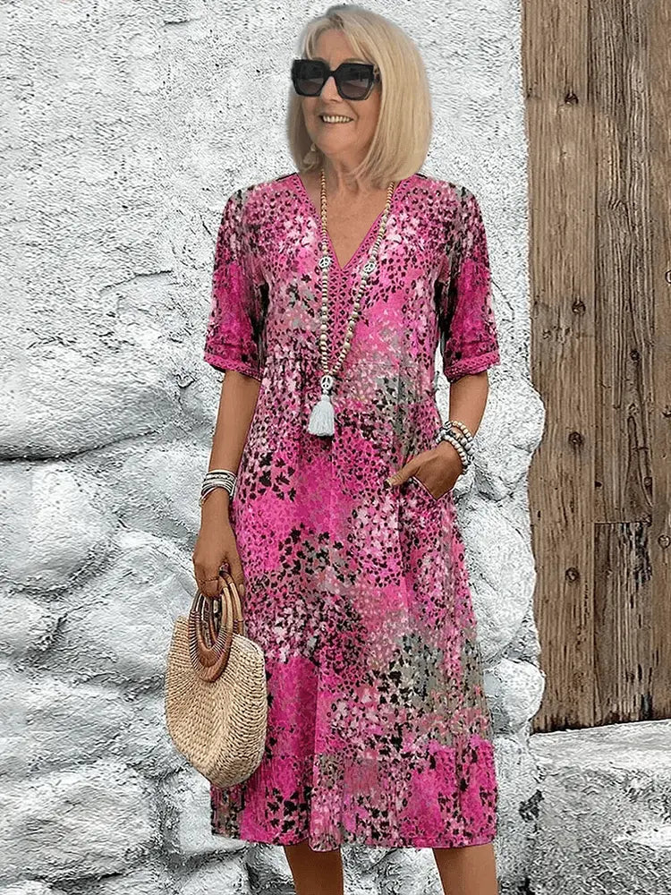 Women's Midi Dress | V-Neck & Relaxed Fit