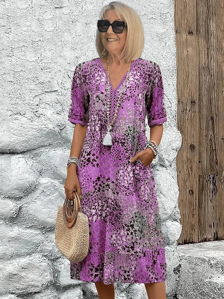 Women's Midi Dress | V-Neck & Relaxed Fit