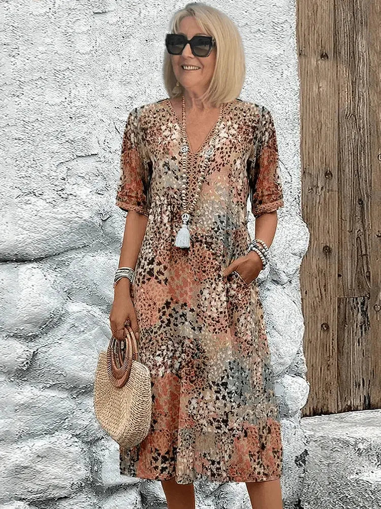Women's Midi Dress | V-Neck & Relaxed Fit