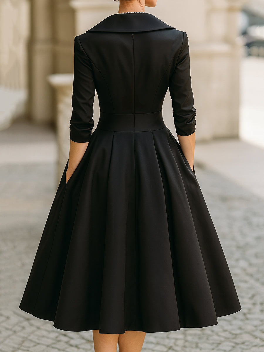 Women's Midi Dress | Vintage A-Line & Shawl Collar Elegant Evening Style