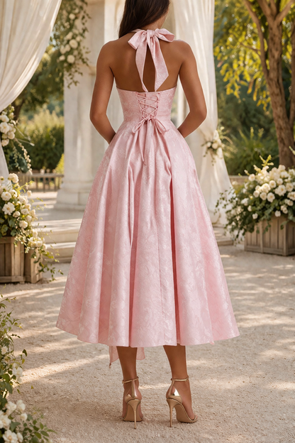 Women's Midi Wedding Guest Dress | Halter Neck Fitted Waist
