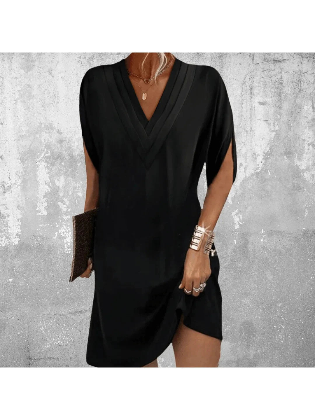 Women's Mini Dress | V-Neck Batwing Sleeve & Flattering Relaxed Fit