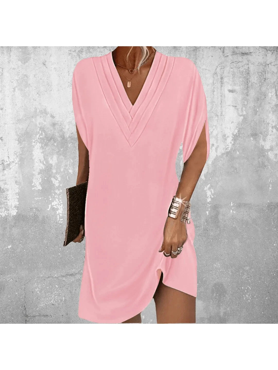 Women's Mini Dress | V-Neck Batwing Sleeve & Flattering Relaxed Fit