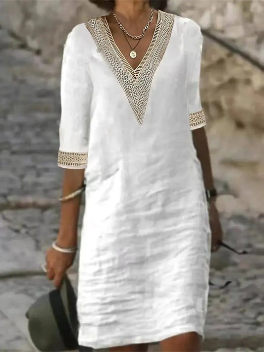Women's Mini Dress | V-Neck & Lace Trim