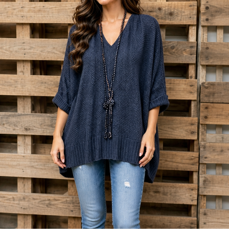 Women's Open-Knit V-Neck Sweater | Oversized & Effortless