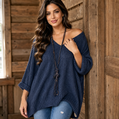 Women's Open-Knit V-Neck Sweater | Oversized & Effortless