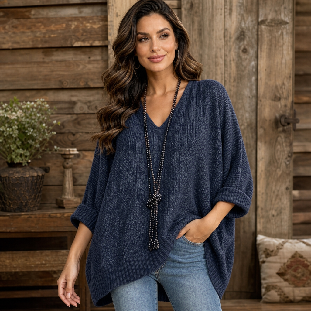 Women's Open-Knit V-Neck Sweater | Oversized & Effortless