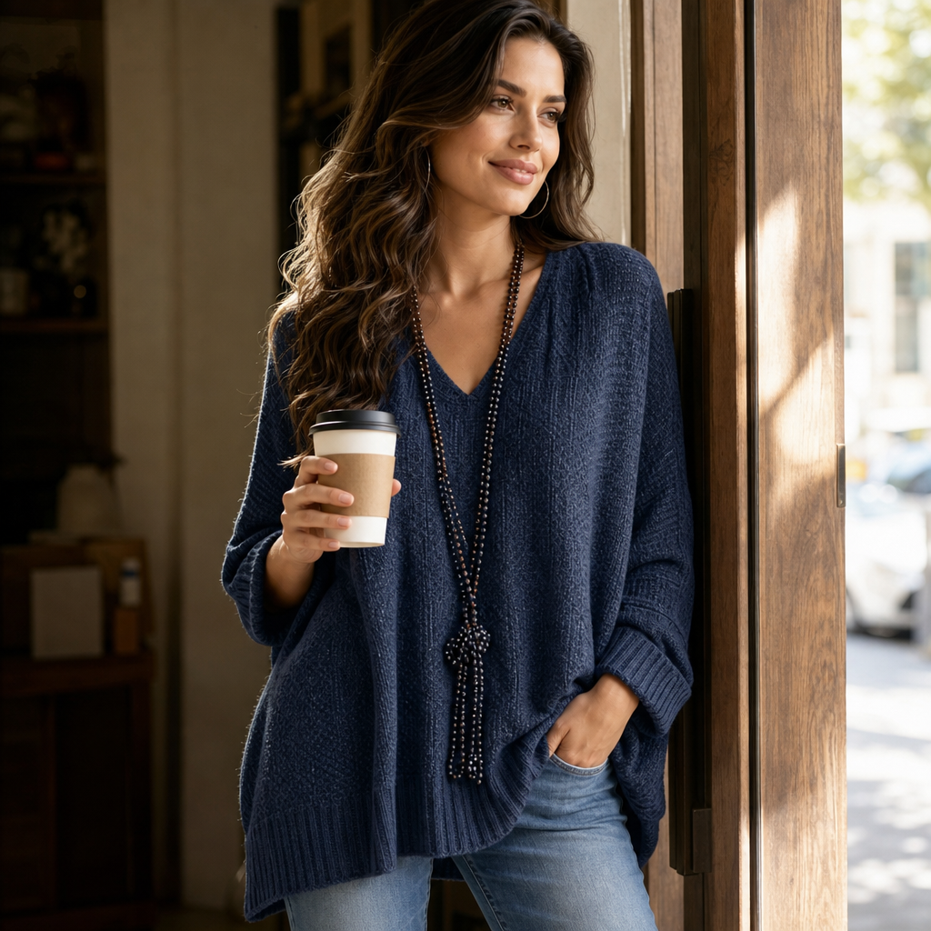 Women's Open-Knit V-Neck Sweater | Oversized & Effortless