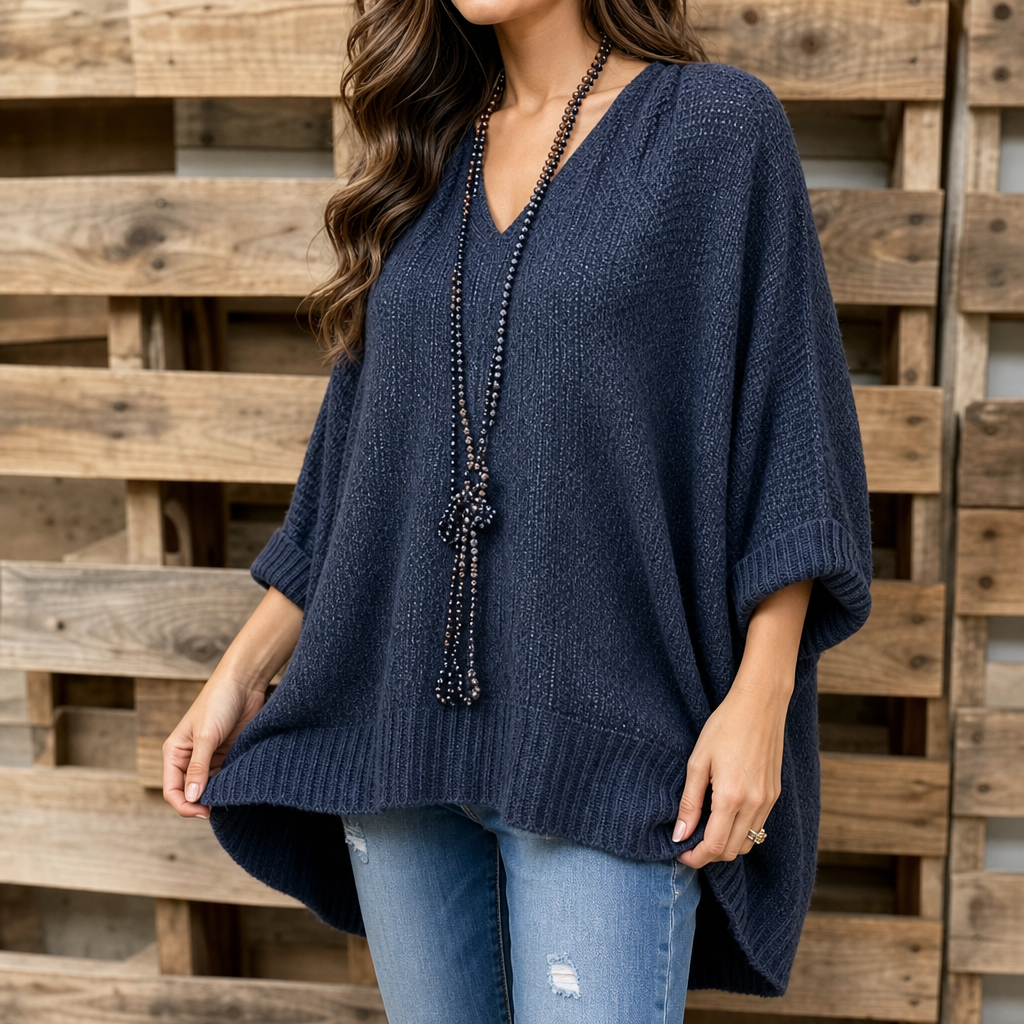 Women's Open-Knit V-Neck Sweater | Oversized & Effortless