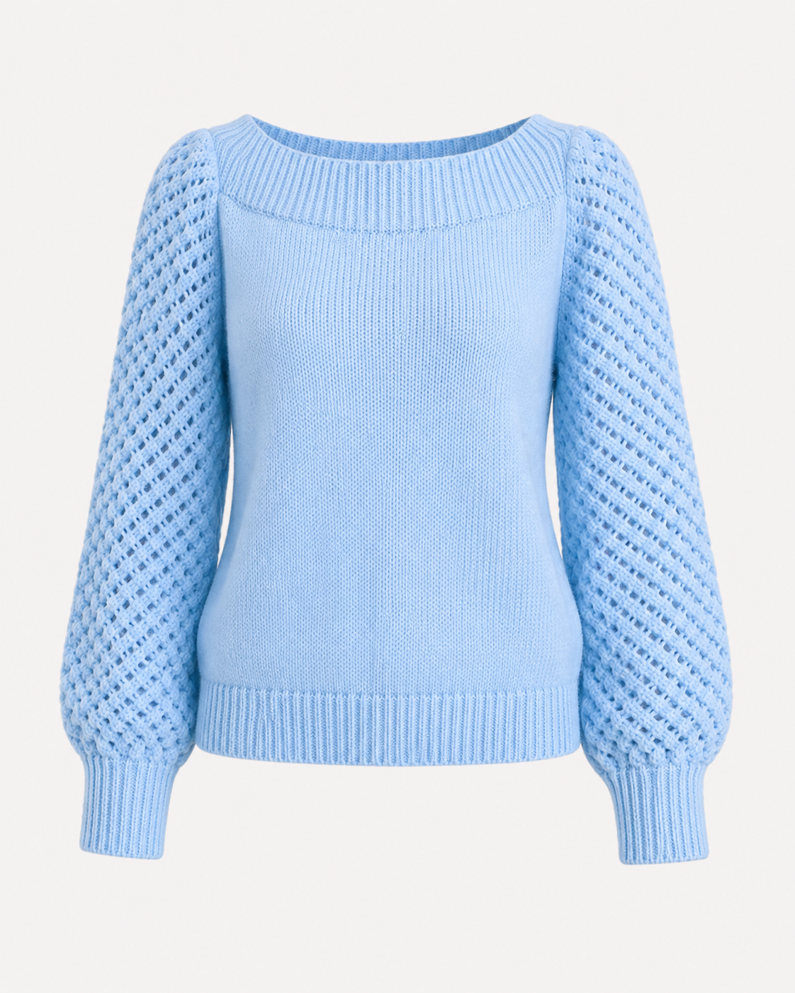 Women's Openwork Sleeve Jumper Crew Neck Knit Jumper