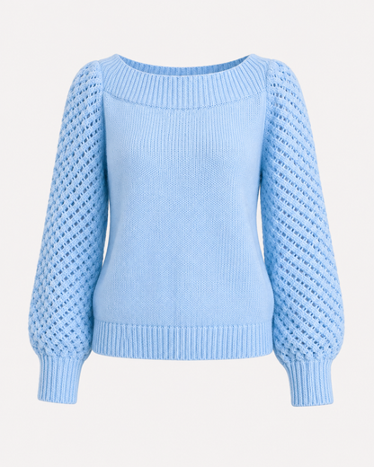 Women's Openwork Sleeve Jumper Crew Neck Knit Jumper