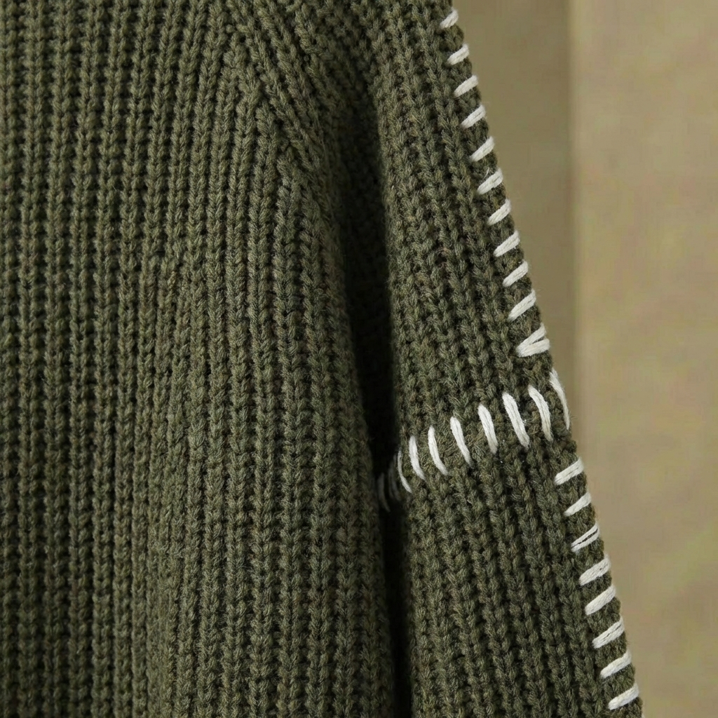 Women's Oversized Patchwork Knit Jumper Mock Neck Flared Sleeve