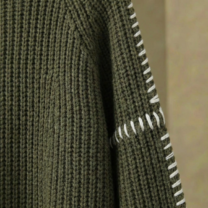 Women's Oversized Patchwork Knit Jumper Mock Neck Flared Sleeve