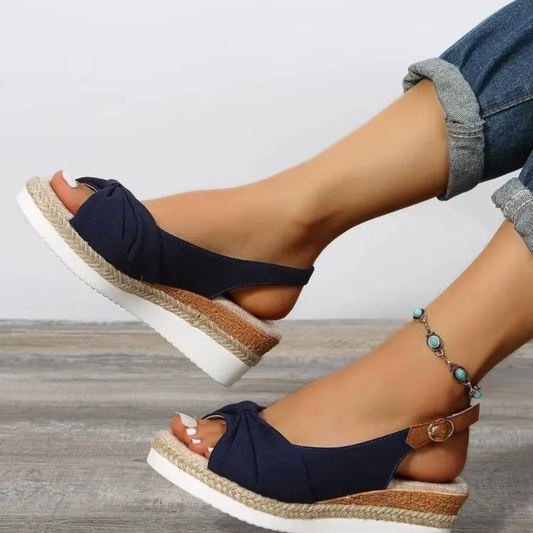 Women’s Bow Accent Peep Toe Wedge Sandals for Special Occasions