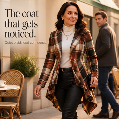 Women's Plaid Peplum Coat | Cinched Waist & Flared Hem
