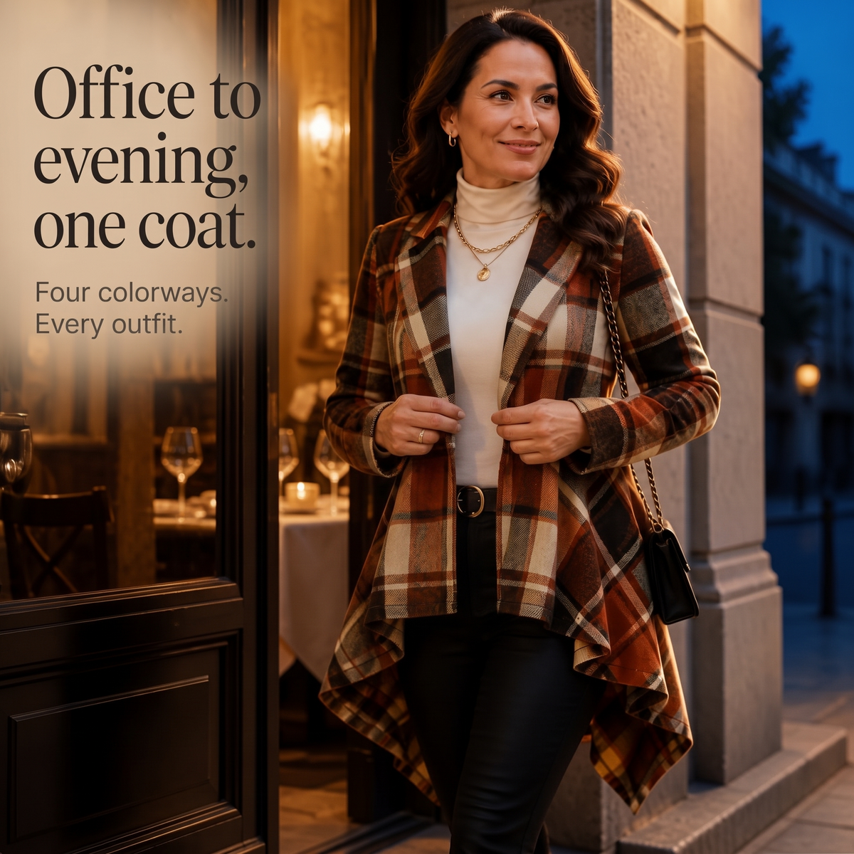 Women's Plaid Peplum Coat | Cinched Waist & Flared Hem
