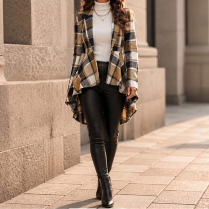 Women's Plaid Peplum Coat | Cinched Waist & Flared Hem