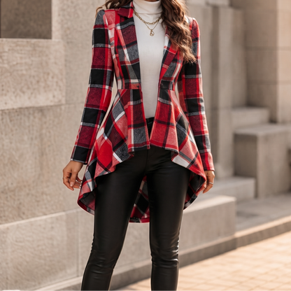 Women's Plaid Peplum Coat | Cinched Waist & Flared Hem