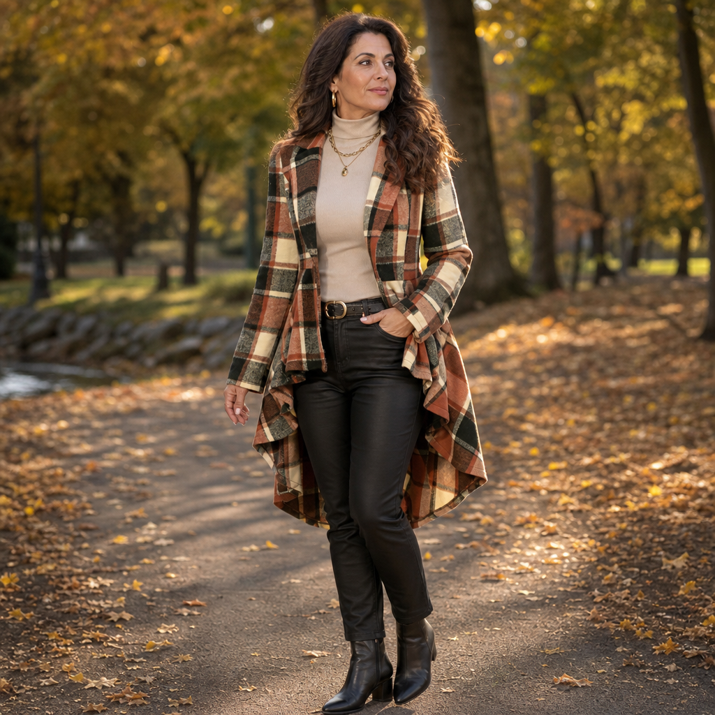 Women's Plaid Peplum Coat | Cinched Waist & Flared Hem
