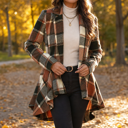 Women's Plaid Peplum Coat | Cinched Waist & Flared Hem