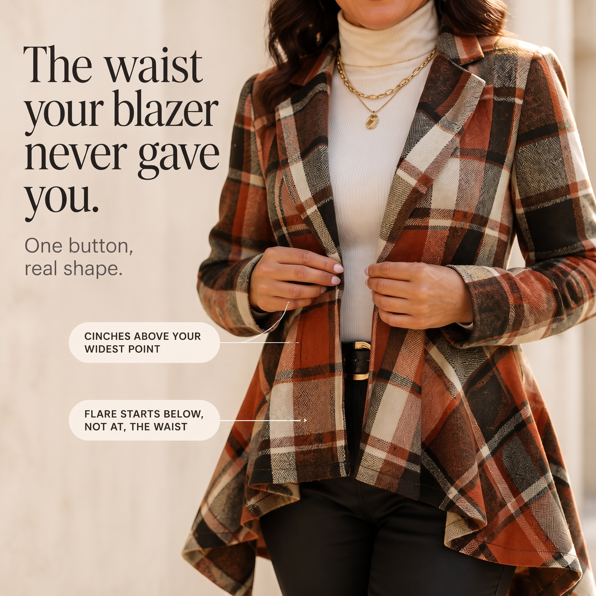 Women's Plaid Peplum Coat | Cinched Waist & Flared Hem