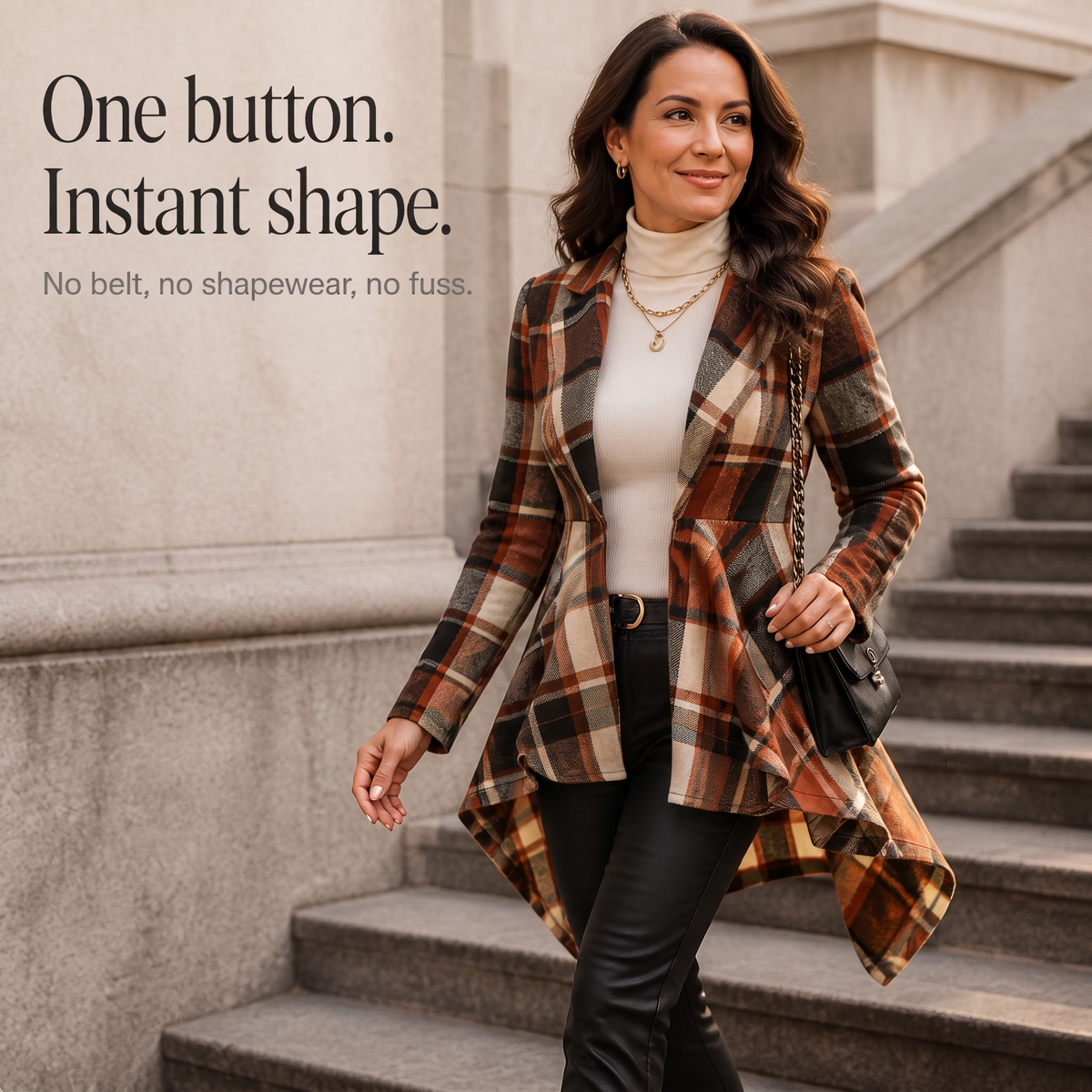 Women's Plaid Peplum Coat | Cinched Waist & Flared Hem