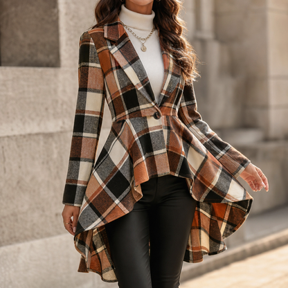 Women's Plaid Peplum Coat | Cinched Waist & Flared Hem