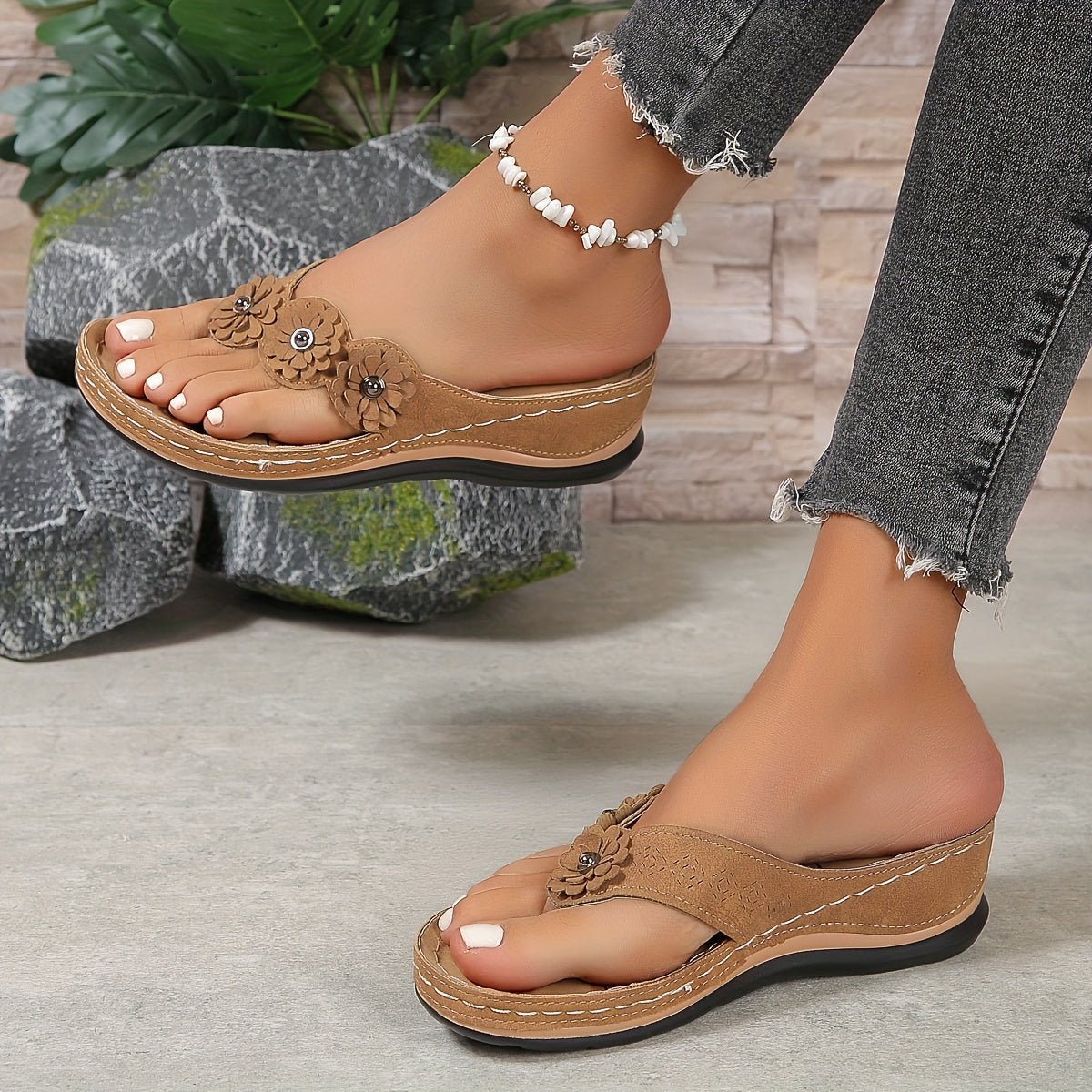 Women's Platform Sandals | Floral Slip-On Wedge