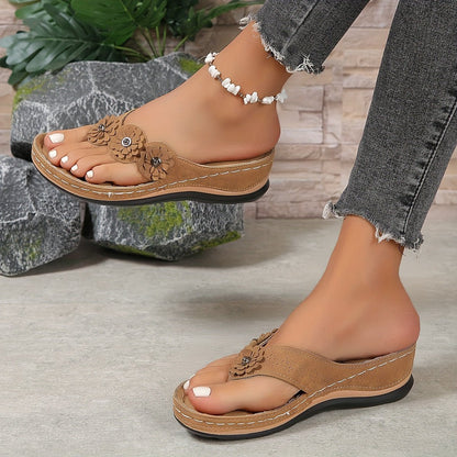 Women's Platform Sandals | Floral Slip-On Wedge