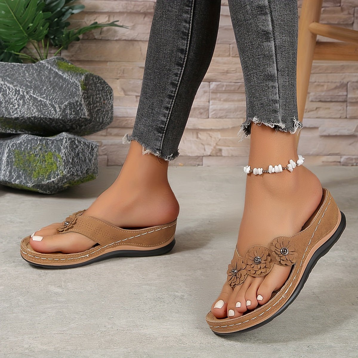 Women's Platform Sandals | Floral Slip-On Wedge