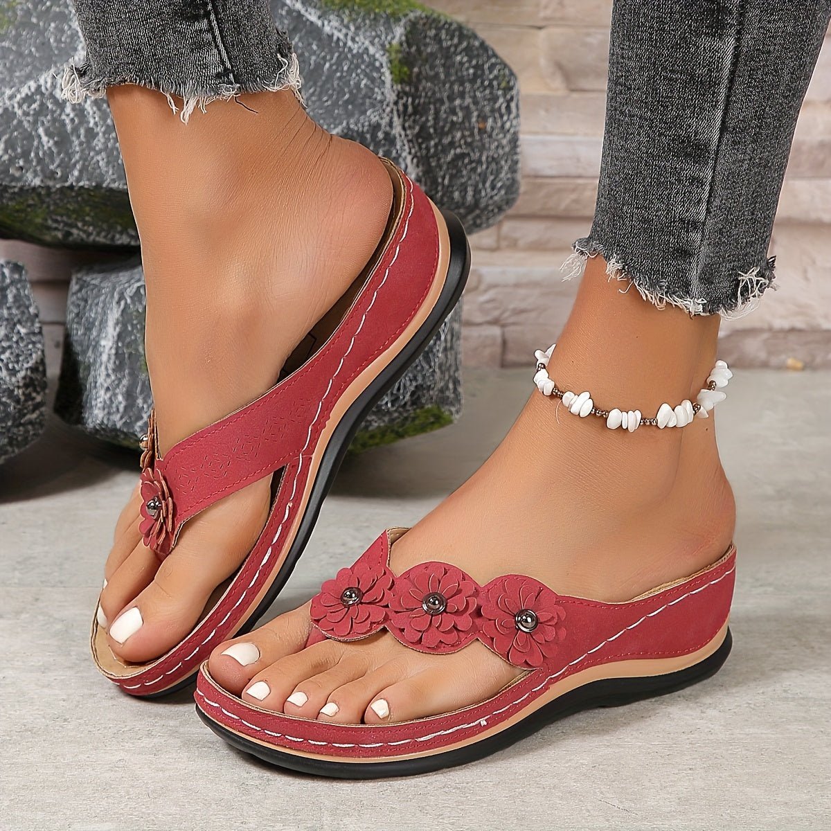 Women's Platform Sandals | Floral Slip-On Wedge