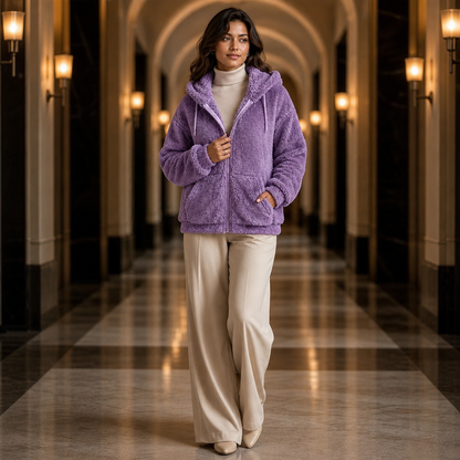 Women's Plush Hooded Zip-Up Jacket | Warm & Lightweight