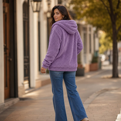 Women's Plush Hooded Zip-Up Jacket | Warm & Lightweight