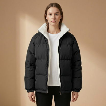 Women's Puffer Jacket | Structured Stand Collar & Warm