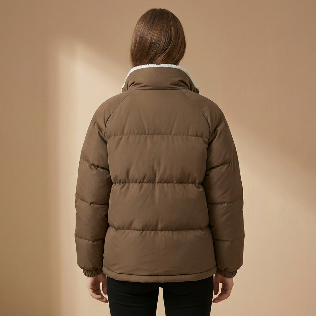 Women's Puffer Jacket | Structured Stand Collar & Warm