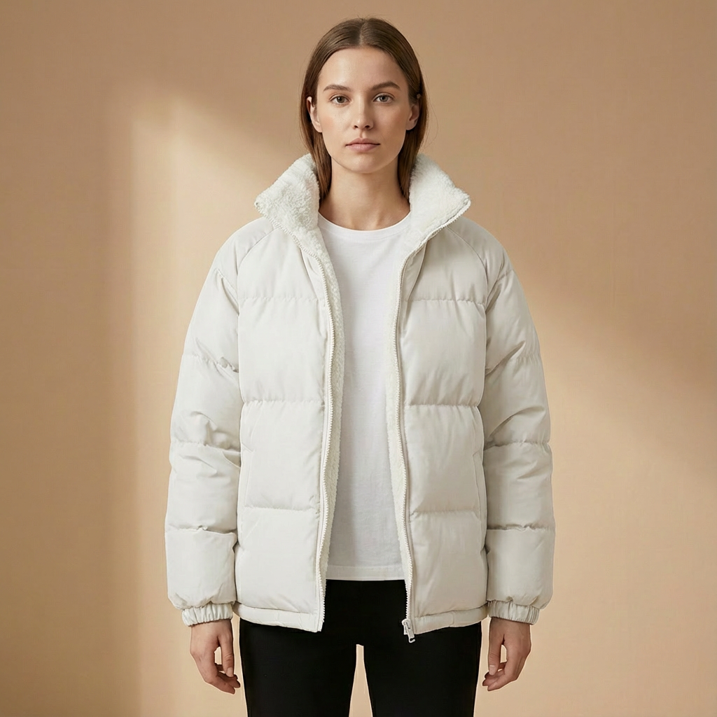 Women's Puffer Jacket | Structured Stand Collar & Warm