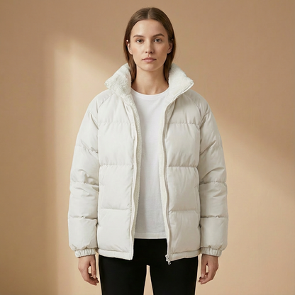 Women's Puffer Jacket | Structured Stand Collar & Warm