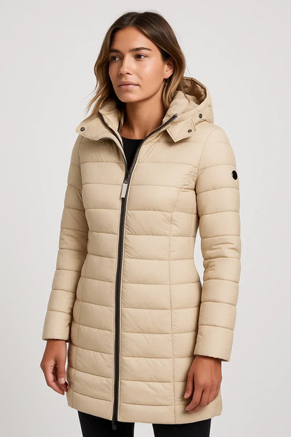 Women's Quilted Hooded Puffer Jacket for Outdoor Wear