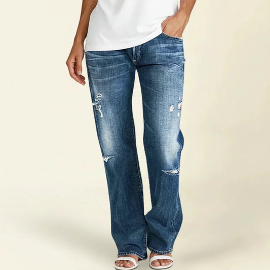 Women's Ripped High Rise Straight Jeans | Flattering Fit & Everyday Comfort
