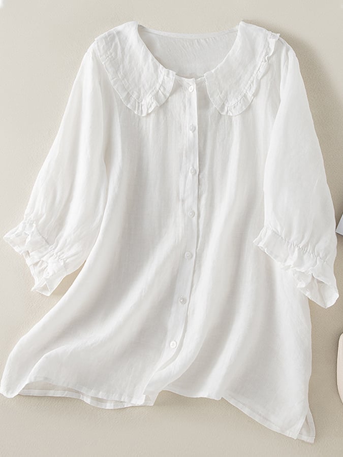 Women's Ruffle Blouse | Relaxed Fit Collar Detail