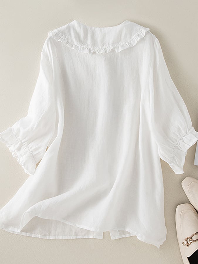 Women's Ruffle Blouse | Relaxed Fit Collar Detail