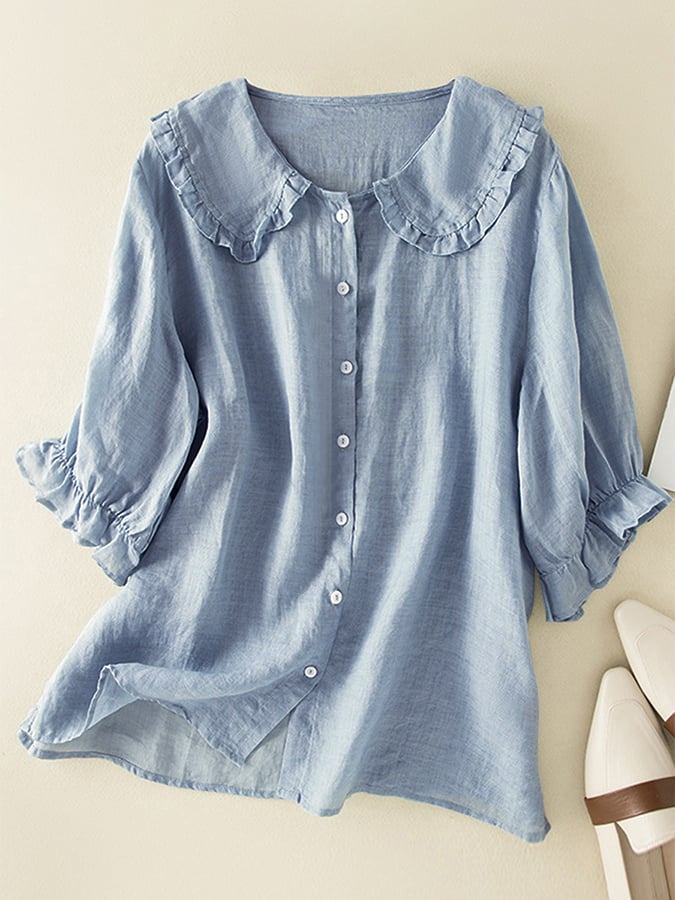 Women's Ruffle Blouse | Relaxed Fit Collar Detail