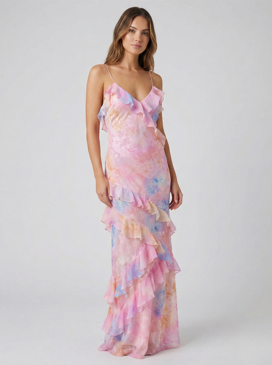 Women's Ruffle Maxi Dress | Floral Print & Romantic Tiered Design